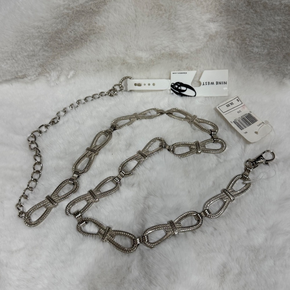 Nine West Silver Tone Chain Belt Textured Rope Link Adjustable S/M NWT